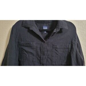 Gap Women's Gauze Button Front Shirt, Black, Size L 100% Cotton Organic Natural